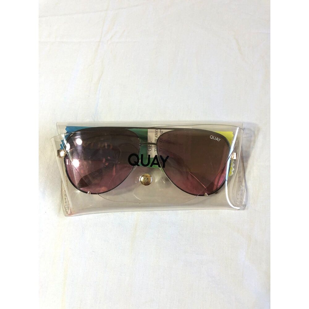 Quay Australia High Key Mini Links Aviator Sunglasses Gold Purple Gradient New